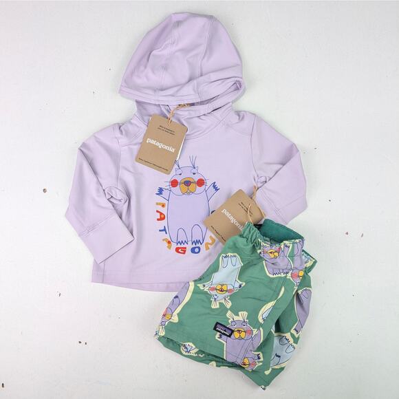 Patagonia Other - Patagonia Baby 3-6M Mountain Mood Capilene Hoody & Marching Around Baggies Set